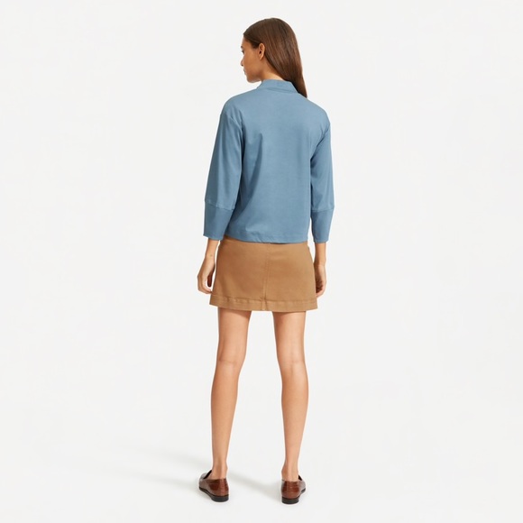 Everlane The Luxe Cotton Mockneck Tee Blue Large - Picture 3 of 7